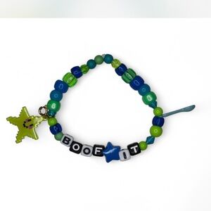 Green and Blue Beaded Rave Kandi Bracelet with Star Charm